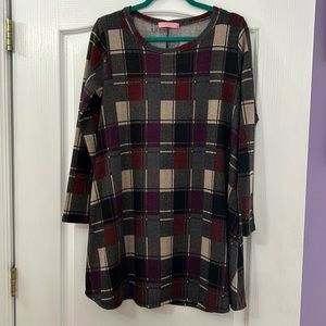 NWT Women’s Size M Nyla & Noelle Multicolor Plaid Long Sleeves Knee Dress USA